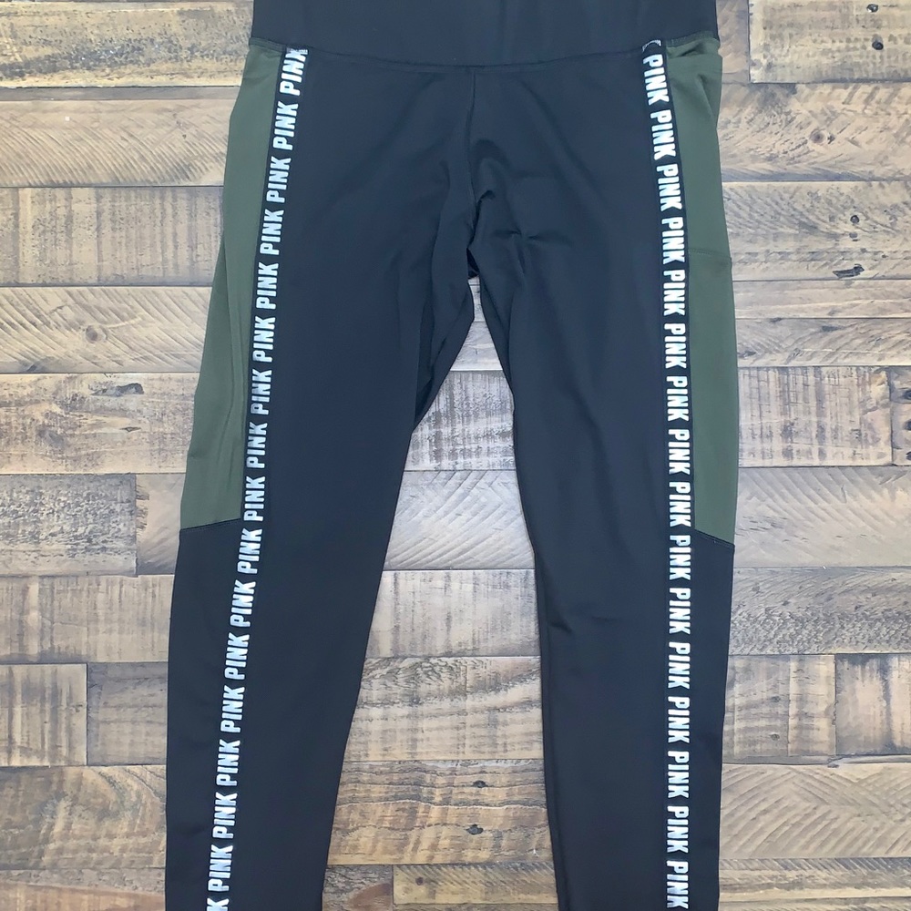 PINK Victoria Secret green and black leggings